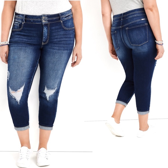 Plus Size KanCan High Rise Ripped Cropped Jeans 24 - Picture 7 of 10